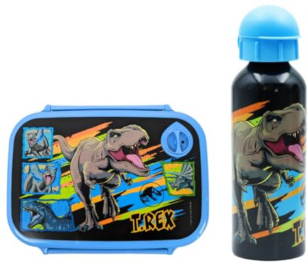 My sweety pop Set da pranzo – Contenitore per merenda + borraccia – Idratazione – per bambini – asilo nido – scuola – vacanze – pasto – Idea regalo (Dinosauro – Blu/Nero)