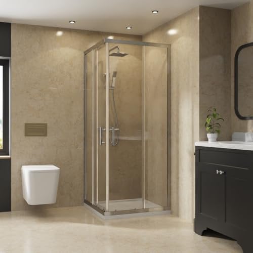 NRG 700 x 700mm Bathroom Square Corner Entry Shower Enclosure with Double Sliding Doors 6mm Safety Glass Chrome Framed