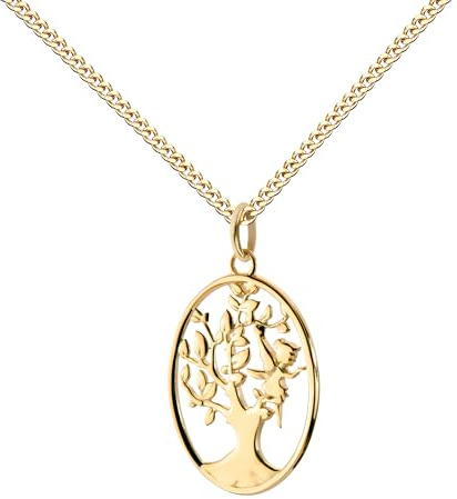 JEVELION Halskette Anhänger Baum des Lebens mit Fee 333 magisches Glückssymbol Gold Goldschmuck für Damen und Herren. Mit Damenkette 925 Silber vergoldet - Kettenlänge 50 cm.
