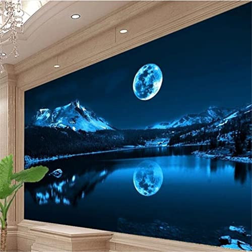 Fototapete See Mond Fototapete 3D Vliestapete Moderne Design Wandtapete Küche Flur Wohnzimmer Büro Badezimmer Kinderzimmer 300cm×210cm(Breite x Höhe)