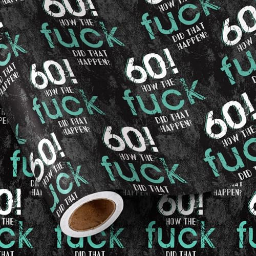RUSPEPA Funny Offensive Birthday Wrapping Paper for Man - Mini Roll - 60! How The Fuck Did That Happen Design for 40th Birthday Party Gift Wrap and Special Occasions - 43.2cm x 5m - 60
