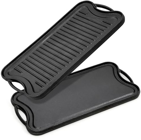 Warmiehomy Cast Iron Griddle Pan,Double-Sided Non-Stick Pre-Seasoned Cast Iron Skillet BBQ Grill Pan for Gas Electric and Oven Safe,53x26cm Rectangular