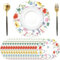 50 Stück Mohn Blumen Papier Platzsets rund Papier Tischsets Frühlings Blume Schmetterling Einweg Platzsets rund 34 cm, Saisonal Dekor für Tisch, Küche, Esstisch, Urlaub, Party
