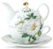 Porcelain Teapot with Lid, Tea Pot for One with Cup & Saucer Serving Set for Home Kitchen Office Afternoon Tea 255ml