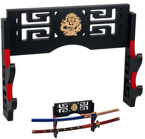 Alyoen 2-Stufige Katana Halterung, Schwerthalter Wand mit Samtpolsterhaken und Drachenmuster, Schwertständer Wandhalterung für Lichtschwert, Demon Slayer Katana und Samurai Schwert