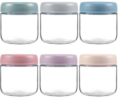 Hikrxya 6 Pack Glass Overnight Oats Jars Containers, 300ml Wide Mouth Mason Salad Jars Glass Food Storage Containers Ideal for Yogurt Snacks Spice Sugar Fruit Salad Beans