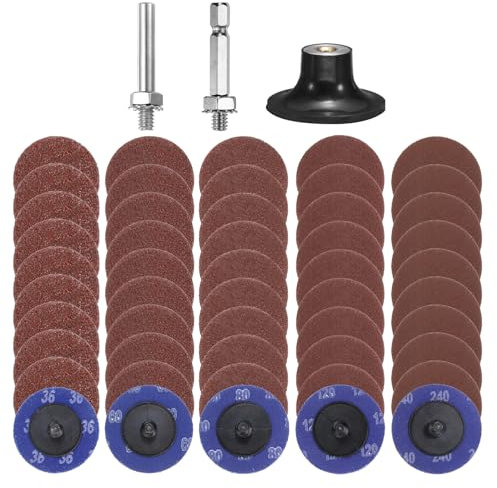 sourcing map 53pcs Quick Change Discs Set 2 Roll Lock Sanding Discs with 1/4 Shank Pad Holder 36/60/80/120/240 Grit Surface Conditioning Disc for Polish Rust Removal
