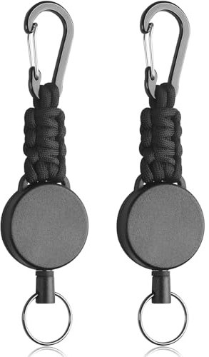 Uniclife 2 Pack Retractable Keychain Retractable Key Holder Heavy Duty Badge Reel for Keys ID Card Holder Extendable Keyring Extendable Badge Holder Clip with Carabiner Paracord and Key Ring