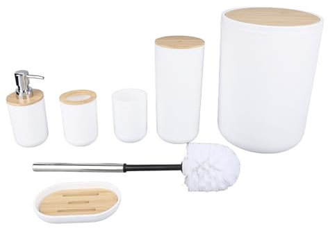 Accesorios de Baño de 6 Piezas, Dispensador de Jabón, Taza de Enjuague, Portacepillos de Dientes, Jabonera, Cubo de Basura, Cepillo de Inodoro, Conjunto de Accesorios de Baño