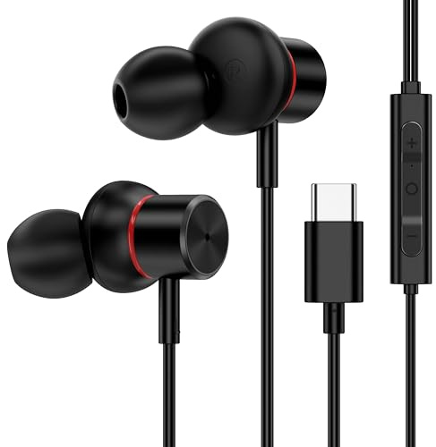 USB C Wired Headphones,【Active Noise Cancelling & One-Click ANC Toggle Button】 Ear Buds for iPhone 16 15 Pro Max USBC Earphones,Hi-Res Sound Type C Earbuds Compatible with iPhone/Android/Galaxy/iPad