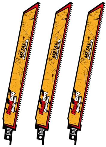 Hardwin Lames pour scies sabre 225mm 8TPI Carbure Métal épais 3PCS | Lames carbure 225mm. Vie 30x > bimétal. Coupe fonte, acier allié, métaux durs. Emmanch. 1/2 univ. Compatible Bosch.