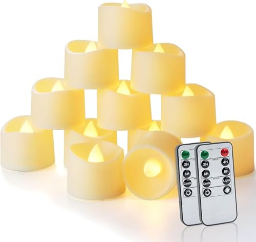 Homemory Elektrische Timer Teelichter mit 10-Key Fernbedienung, Elektrische Batterie LED Kerzen, inklusive Batterien, Deko für Weihnachten, Hochzeit, Party, Warmweiße Lichter,24 Stück, Wach