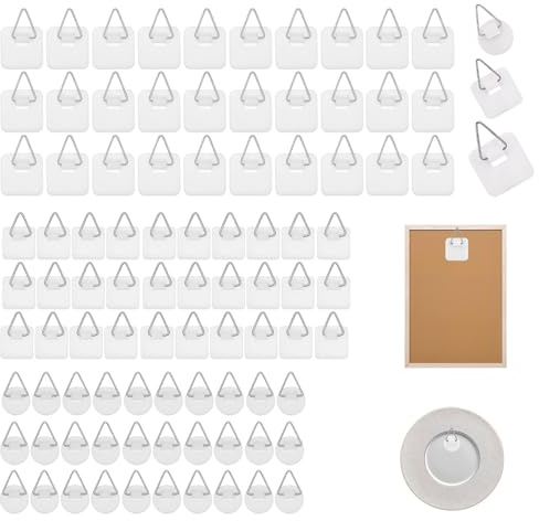 90 Stück Bilderhaken Selbstklebend, Bilder Aufhängen Ohne Bohren, 3 Größen Bilderaufhänger zum Kleben, Bildaufhänger Selbstklebende Stark, für Fotorahmen, Poster, Dekorat Weiß
