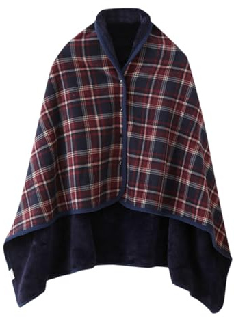 Generisch Poncho Damen Schaldecke Winter Warme Fleece Umhang Tragbare Decke Karierte Cape mit Knöpfen Überwurfschal Schoßdecke Bequemer Plüschdecken Wickelbezug Zuhause Büro
