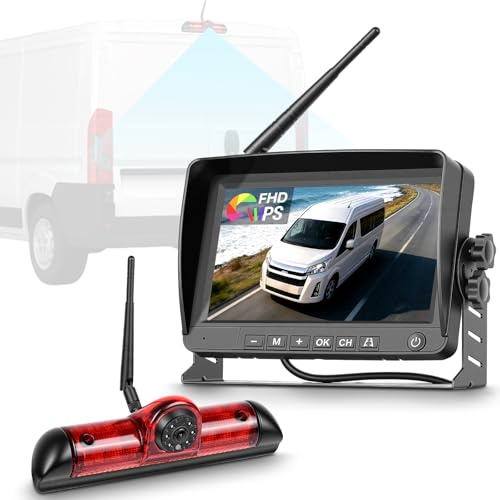 Hodozzy Kabellos Rückfahrkamera für FIAT Ducato 3/Peugeot Boxer/Citroen Jumper mit 7'' IPS Monitor, Kamera für Dritte Bremsleuchte, wasserdichte, IR Nachtsicht, BSD, Loop Aufnahme