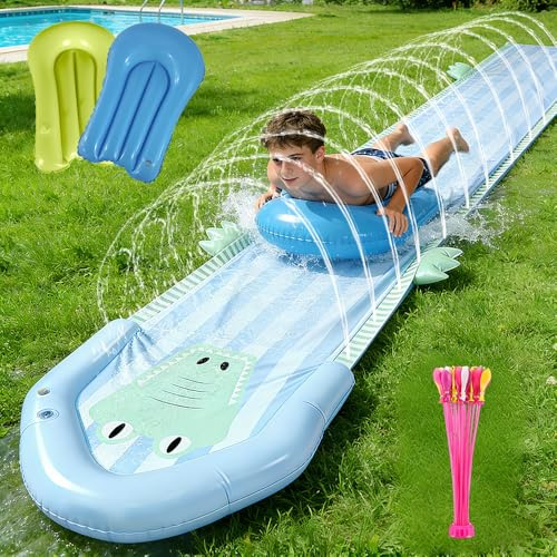 Water Slide, ADDLIVE 15.8ft/482cm Water Slides for Garden Inflatable, Water Slide Mat, Lawn Water Slides with Sprinklers, 37 Water Balloon and 2 Bodyboards, Slip and Slide Water Slide for Adults, Kids