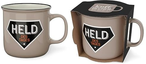 Tasse Becher Keramik grau, 250 ml, Tasse mit Spruch, 1 Stück - Held des Tages- Geschenke für Männer