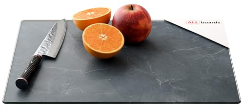 ALLboards Glass Chopping Board 30 × 40 cm - Anthracite Marble Kitchen Board, Protective Panel, Glass Serving Tray Splashback Worktop Saver for Kitchen Hob Protection Hot Cover Heat Resistant