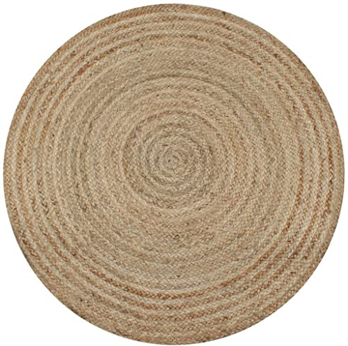 XHNIFBN Runder Jute Teppich 90 cm Natur Handgewebt Robust & Langlebig Modernes Design für Wohnzimmer Schlafzimmer Esszimmer Balkon