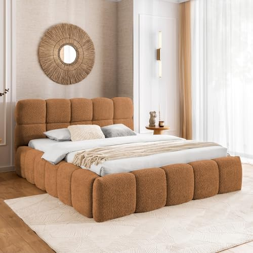 Home Collective Polsterbett Doppelbett Bubble Bett mit Stauraum viele Größen und Farben | inkl. Metall-Lattenrost | bodennahes Design Schlafzimmer Jugendzimmer Möbel | Braun 200x200 cm