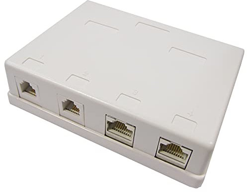 BeMatik - Caja de Superficie de 2 RJ11 Cat.3 y 2 RJ45 Cat.6 FTP