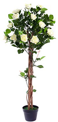 Best Artificial 4ft 120cm Rose Flower Tree garden conservatory office plant (White)
