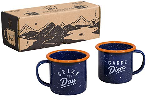 Gentlemen's Hardware GEN323UK Enamel Espresso Set, Camping and Hiking Coffee Cups, 120 milliliters, Navy/Orange
