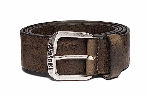 Replay Herren Gürtel aus Leder, Faded Grey Mud 035 (Braun), 90