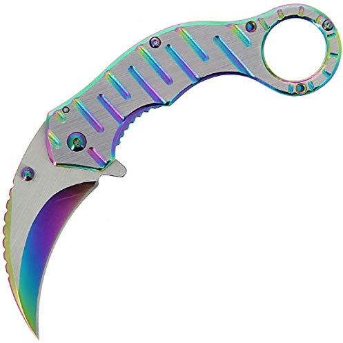 G8DS® Karambit 540 Scharfes Outdoor Survival Karambitmesser | Kleines Einhand-Messer,Messer mit Rainbow Edelstahlklinge, für Arbeit Wandern Camping