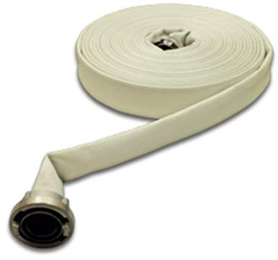 MBS-FIRE® Tuyau d'extinction d'incendie avec raccord Storz DIN 14811, tuyau synthétique blanc/rouge, qualité 3F (chaîne torsadée 3 fois), polyuréthane (PU), 20 m, 25 mm, 4 bar, pour pompiers, 1 pièce