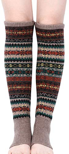 Kordear Women Leg Warmers - Winter Warm Knee Leg Warmer Ladies Crochet Knitted Long Boot Cuffs Socks Soft Cosy Ankle Warmer Footless Knee Socks with Bohimina Pattern for Women Girls Yoga UK