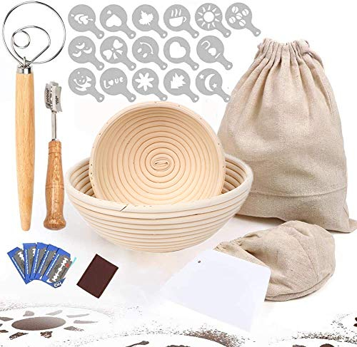 Brot Gärkörbchen Set Geeignet für Den Hausgebrauch Bäckerei Brot Machen Gärkorb Mit 23CM 25CM Größe Rund Gärkörbchen für Brot Backen Zubehör