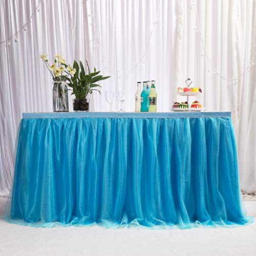 3ft / 91cm Blau Tischrock, romantische Tüll Schreibtisch Gaze, Tischdekoration, Schneeflocke Wonderland Tutu Tischdecke, für Babyparty,Hochzeit,Geburtstag,Party,Bar,Valentinstag Weihnachten