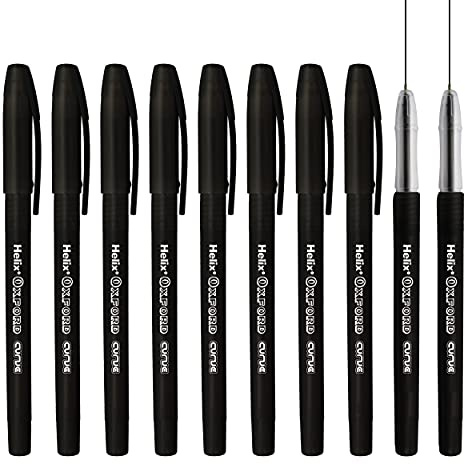 Helix Oxford Curve Ballpoint Pen - 1.0mm Needle Point Nib - Black Ink - Pack of 10