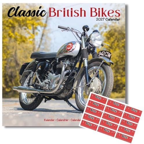 Classic British Bikes Kalender 2026 | Quadratischer Wandkalender | 16 Monate | Mit Organisationsaufklebern