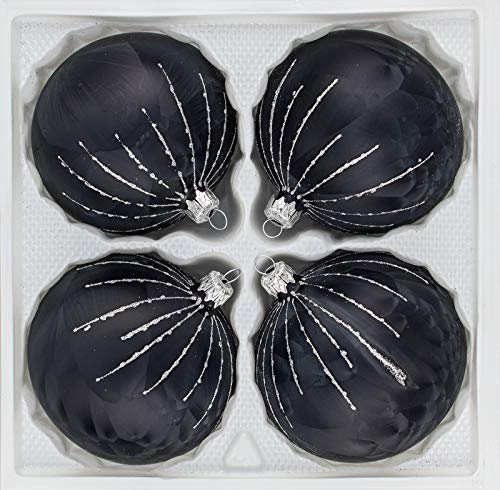 4 TLG. Glas-Weihnachtskugeln Set 10cm Ø in 'Ice Schwarz Silber' Regen- Christbaumkugeln - Weihnachtsschmuck-Christbaumschmuck 10cm Durchmesser