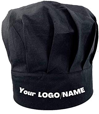 Benutzerdefinierte Kochmütze Unisex Chef Personalisiert Name Text oder Logo Kochmütze aus Baumwolle Küche Hotel Restaurant Gastro-Hüte, Schwartz, Custom Chef Hat Personalized Name Logo