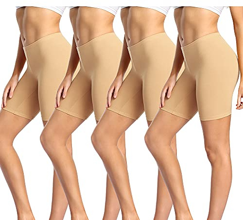 wirarpa Ladies Anti Chafing Shorts Womens Boxers Underwear Cotton Cycling Shorts Leggings for Under Dresses 4 Pack Beige Size 4XL
