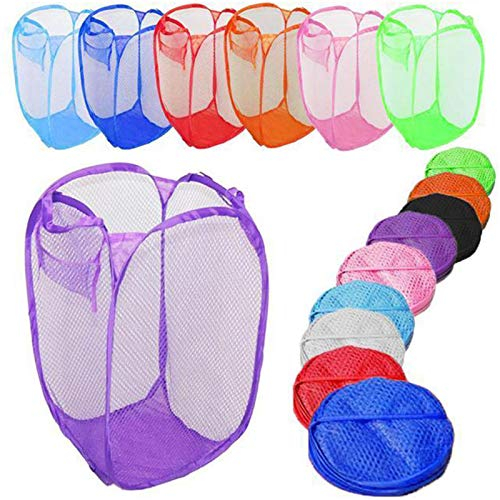 PLASTIFIC Foldable Pop Up Mesh Washing Laundry Basket Bag Bin Hamper Toy Tidy Storage Organiser Laundry Net Bag Clothes Bags (1 x Red Foldable Basket Bag)