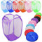 PLASTIFIC Foldable Pop Up Mesh Washing Laundry Basket Bag Bin Hamper Toy Tidy Storage Organiser Laundry Net Bag Clothes Bags (1 x Red Foldable Basket Bag)