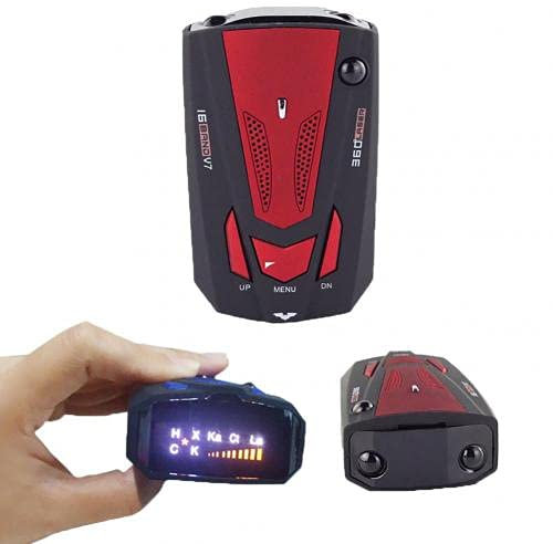 Autofahrzeug 360 Grad Geschwindigkeit Sprachalarm Warnung LED Display-Detektor-Autoteile Radar Empfänger (Color : Red)