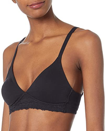 Amazon Essentials Women's Cotton and Lace Unlined Bralette, Black, 12