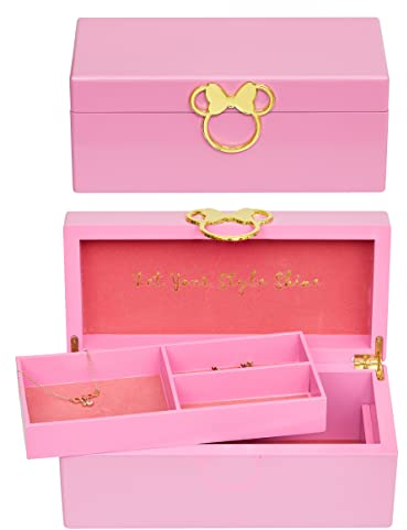 Disney Minnie Mouse Gold Icon Pink Lacquer Wood Jewelry Box Jewelry Organizer, Officially Licensed