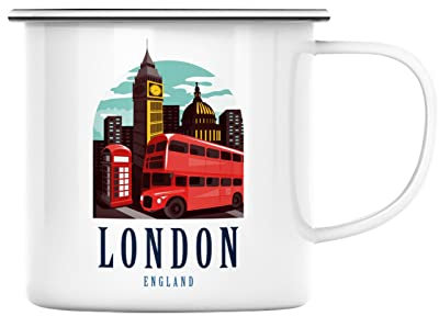 Taza de metal esmaltado, diseño de Londres, diseño de Londres de Inglaterra