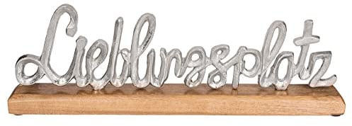 Murago - Lieblingsplatz Schriftzug Figur auf Holzsockel Schild Aufsteller Dekoration Silber-farbig Skulptur Metall Einrichtung Tischdeko