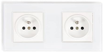 LumenTEC Glas Steckdose 2 Fach EU-Standard Doppelsteckdose, Wandsteckdose Weiß Glas Platte 16Amp 110-250V, Verlängerungssteckdosen (Weiß, 2x), 4174