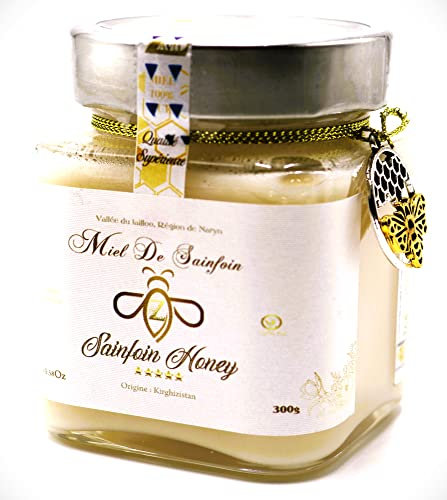Miel Blanc du Kirghizistan. Miel de Sainfoin, Doux et Parfumé, Miel pur et naturel. Pot de 300g