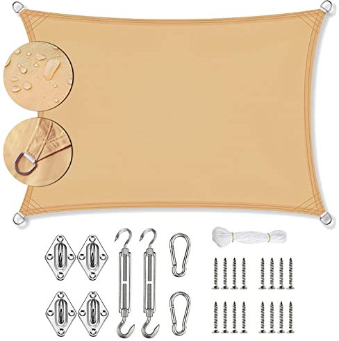 Linmssd Tenda Parasole Vela Ombreggiante 5x5.6m, Telo Parasole, con Protezione UV con Kit di Fissaggio Professionale per Terrazze Vela Tenda da Sole - Couleur Crème