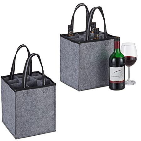 Relaxdays 2 x Flaschentasche, je für 9 Flaschen, Flaschenträger für Wein, Bier, Leergut Sammelbehälter, HBT: 45 x 24 x 24 cm, grau