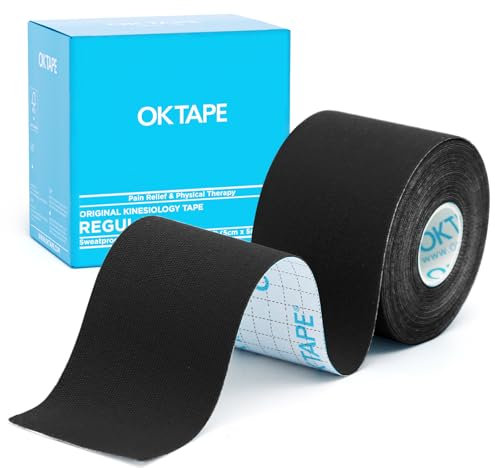 OK TAPE Kinesiologico tape 5cm x 5m, Nastro Atletico Terapeutico Elastico Resistente, Senza Latex, Antidolore, Recupero Lesioni, per il ginocchio, articolazioni, supporto muscolare(1 Rotoli, Nero)